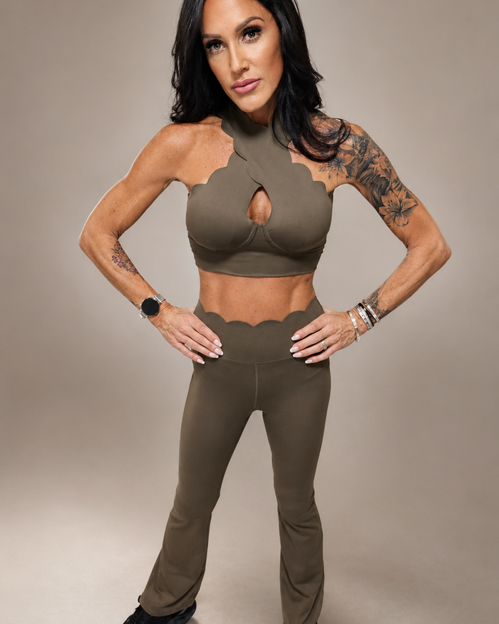 Olive Scallop High Neck Flare Set