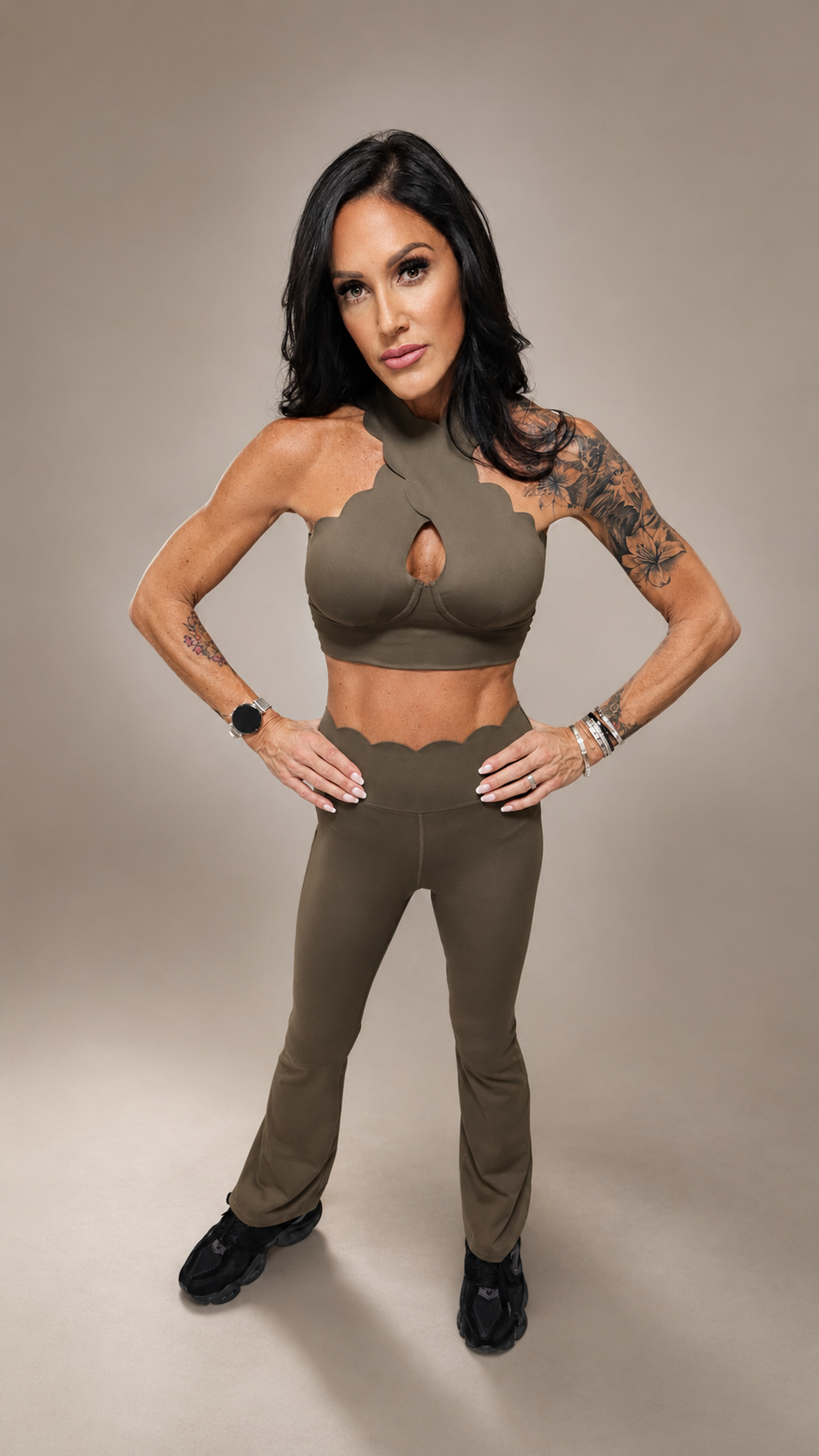 Olive Scallop High Neck Flare Set