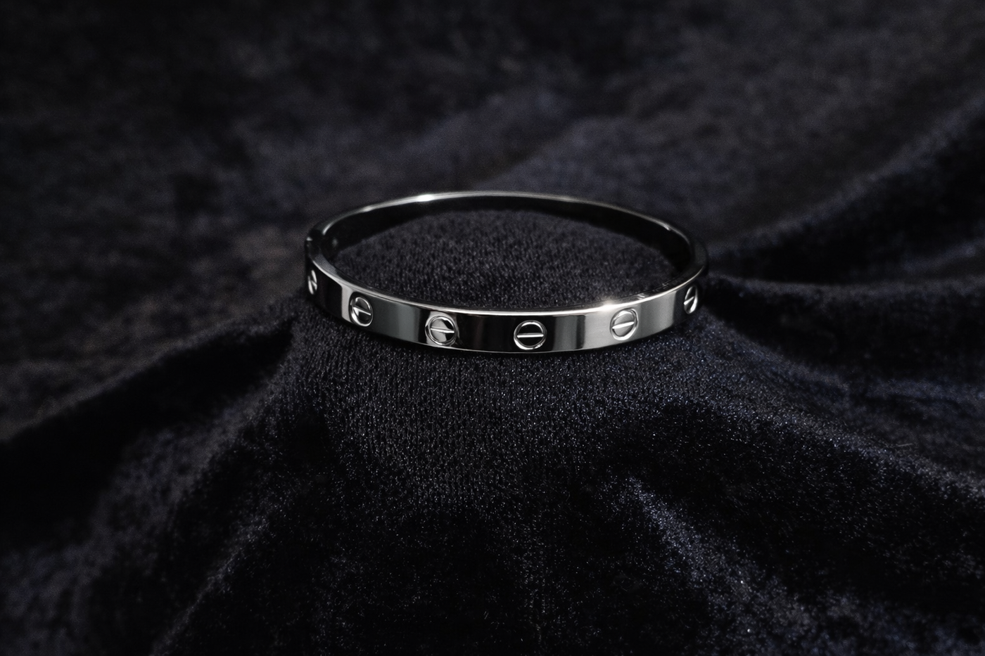 Sleek Silver Screw-Detail Bangle