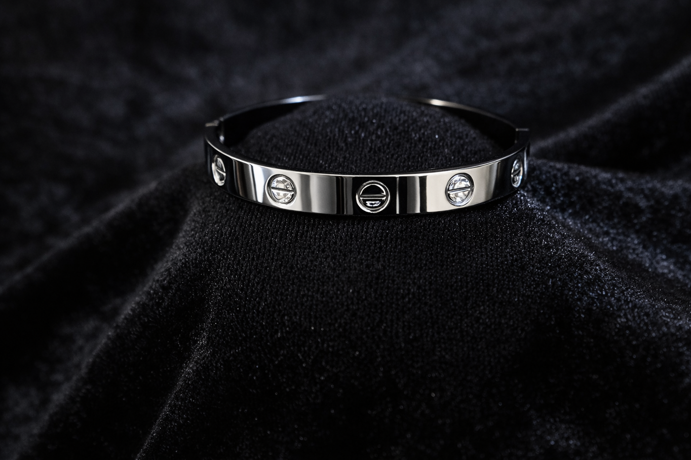 Sleek Silver Screw-Detail Bangle