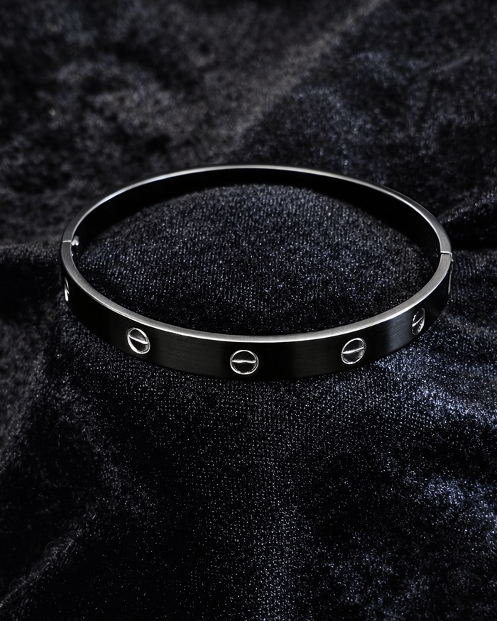 Sleek Silver Screw-Detail Bangle