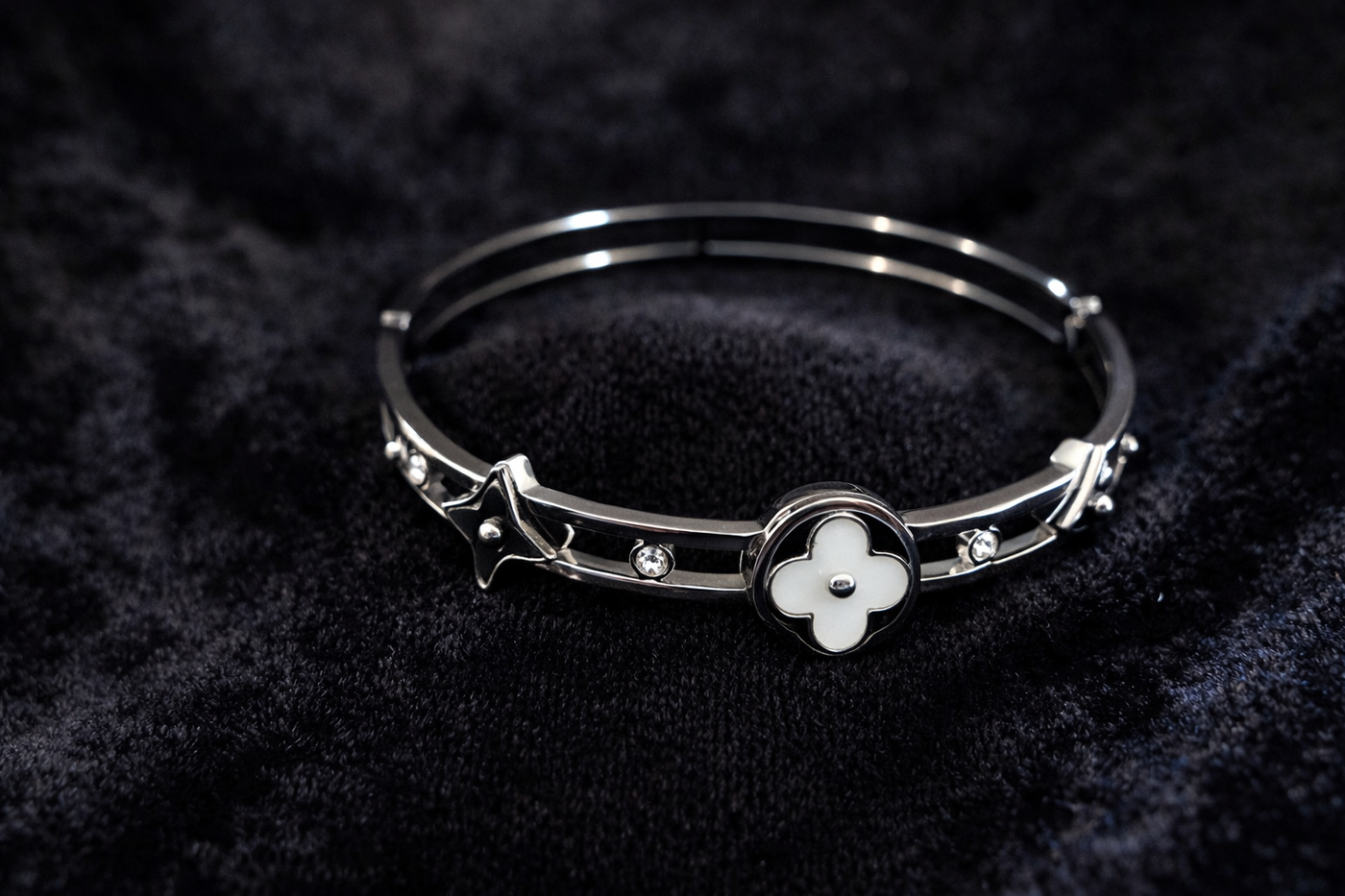 Silver Floral Bangle Bracelet