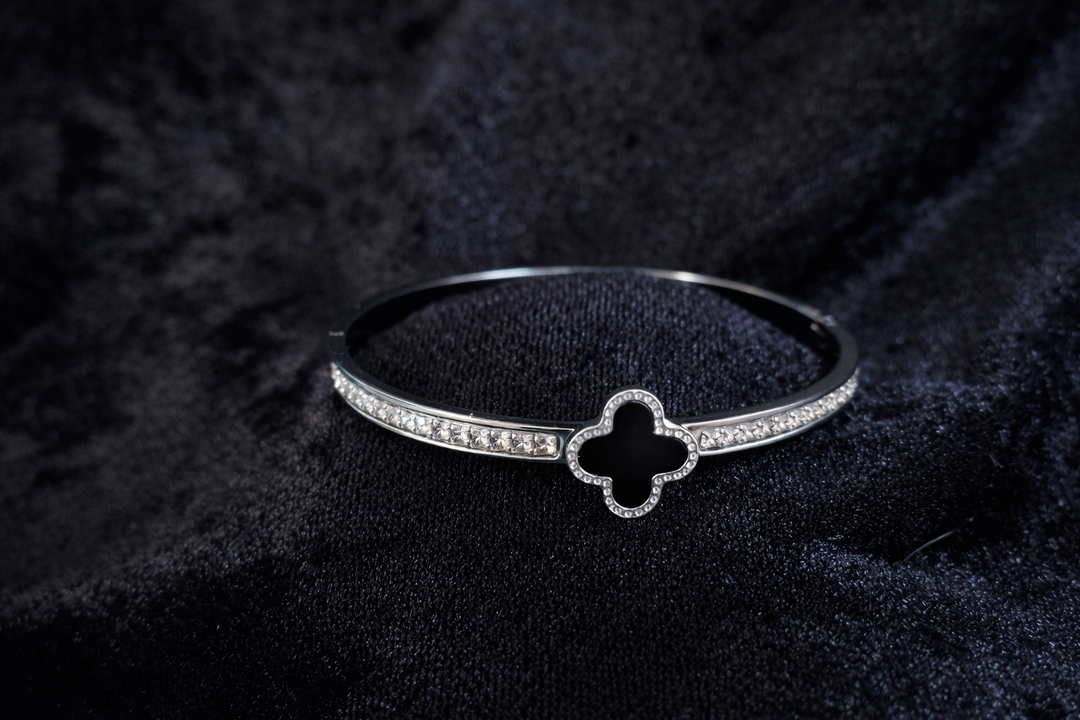 Silver Clover Charm Bangle Bracelet