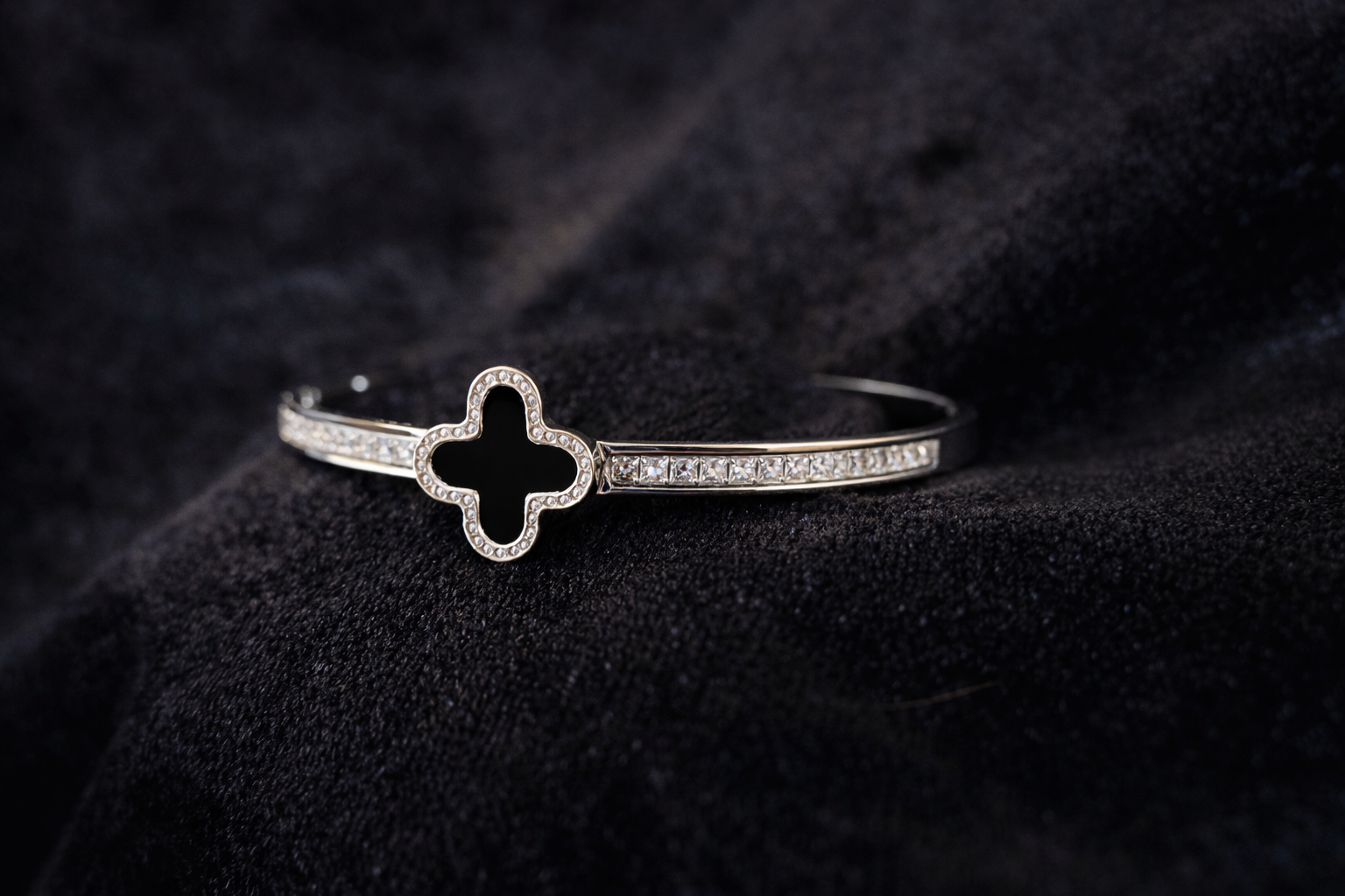 Silver Clover Charm Bangle Bracelet