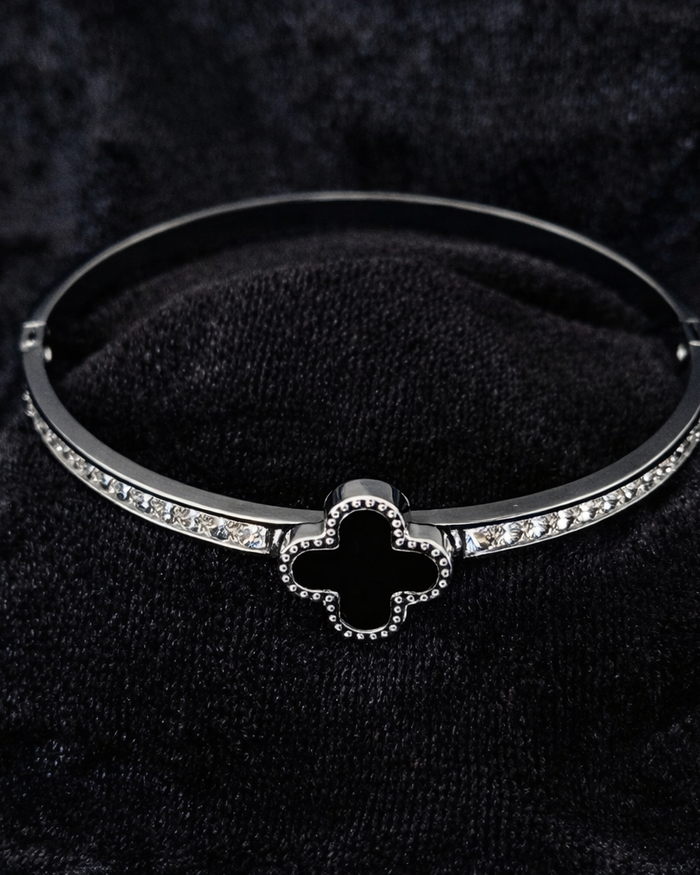 Silver Clover Charm Bangle Bracelet