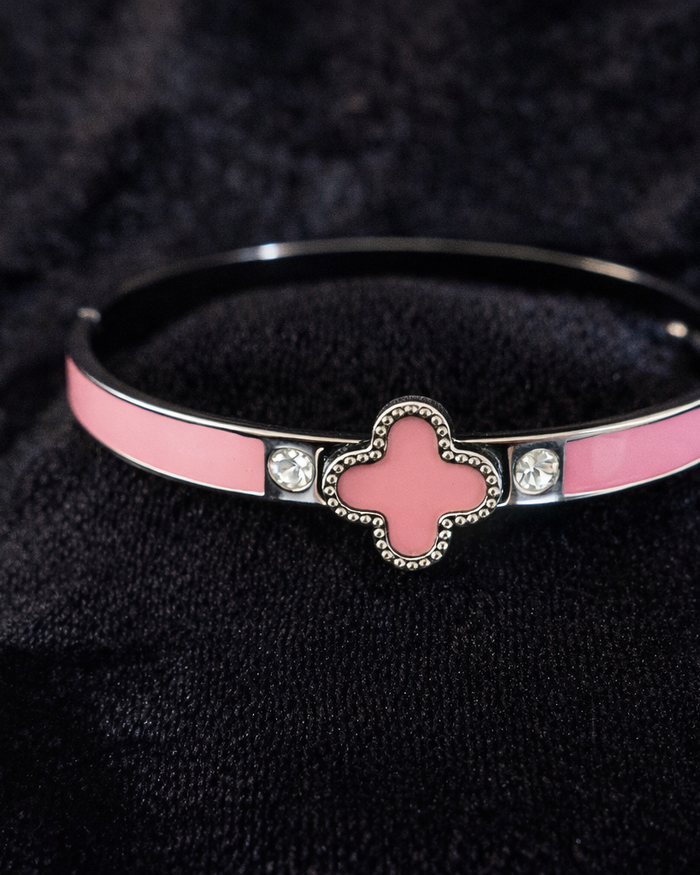 Pink Clover Charm Bangle Bracelet