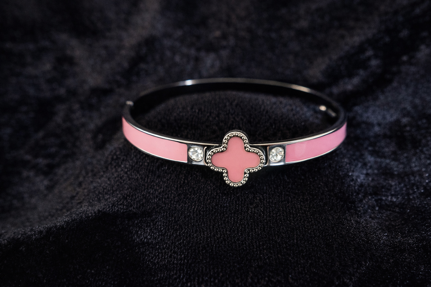 Pink Clover Charm Bangle Bracelet