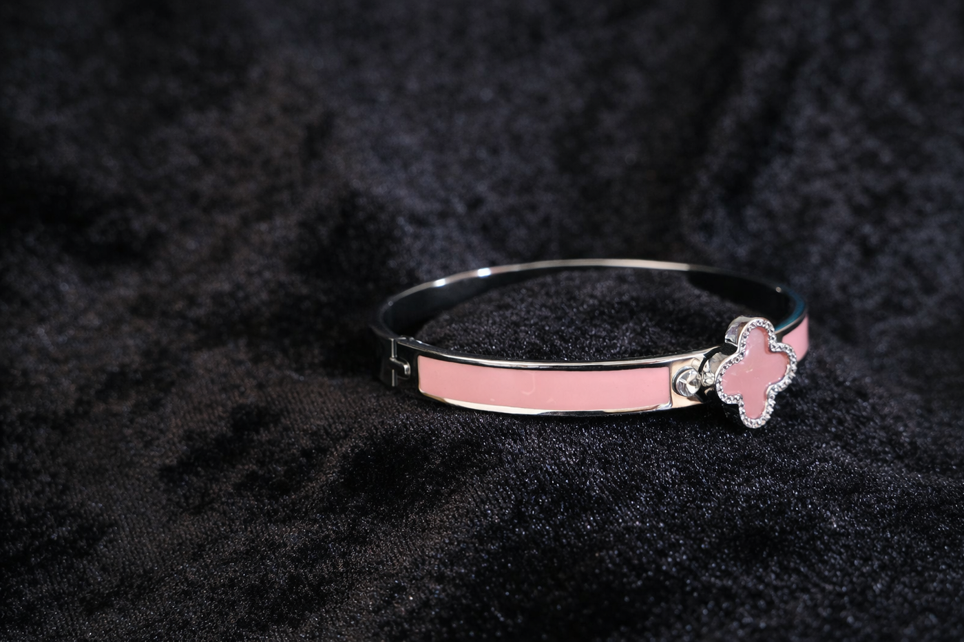Pink Clover Charm Bangle Bracelet