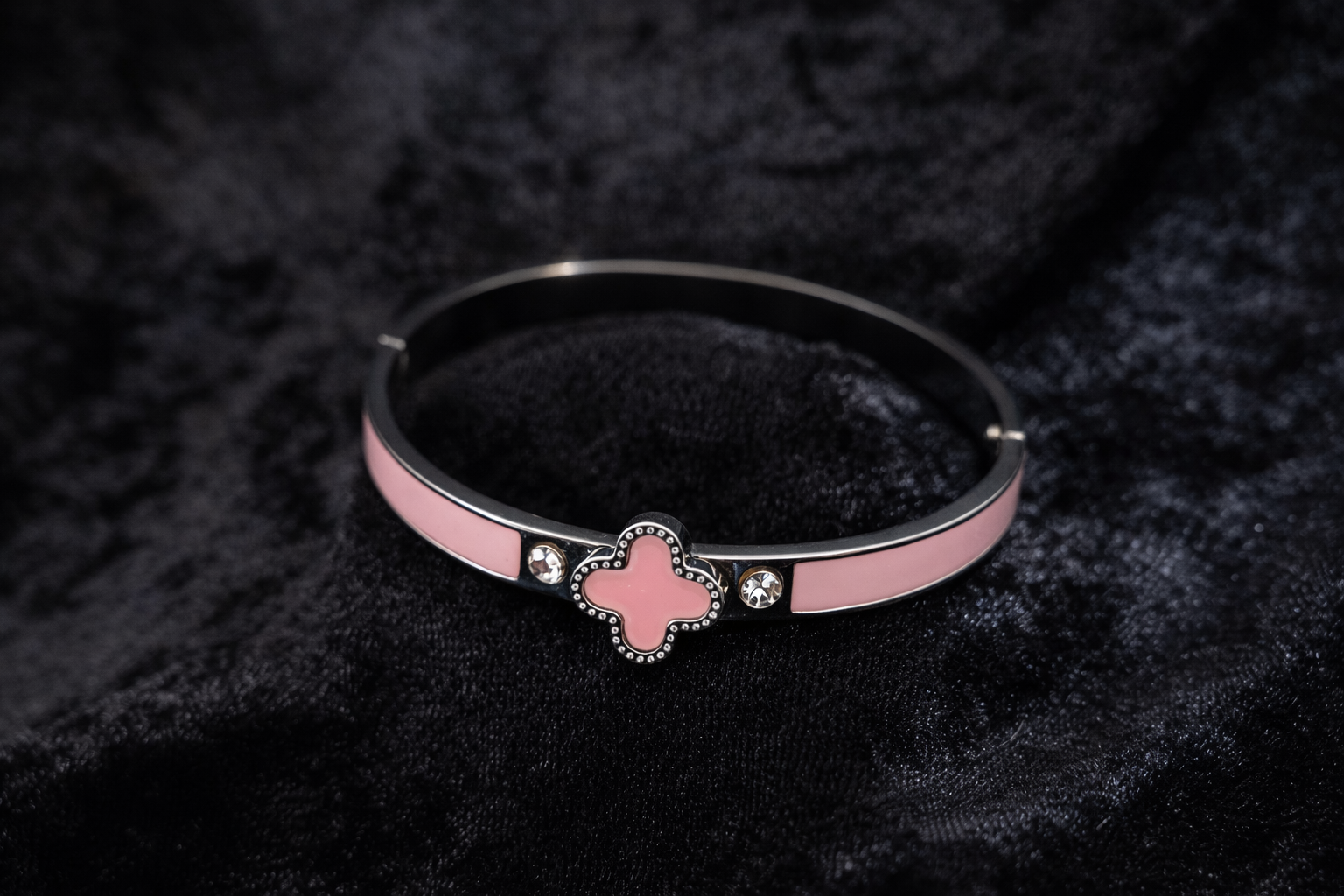 Pink Clover Charm Bangle Bracelet