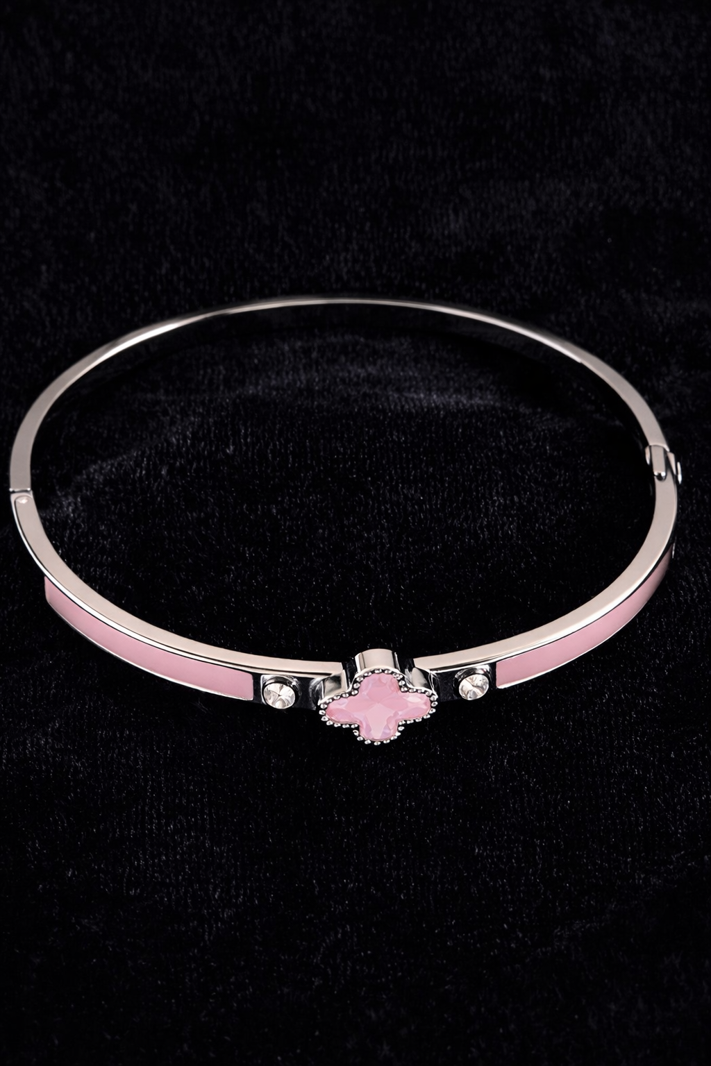 Pink Clover Charm Bangle Bracelet