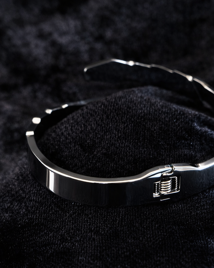 Silver Cuff Bracelet with Mother of Pearl & Crystals