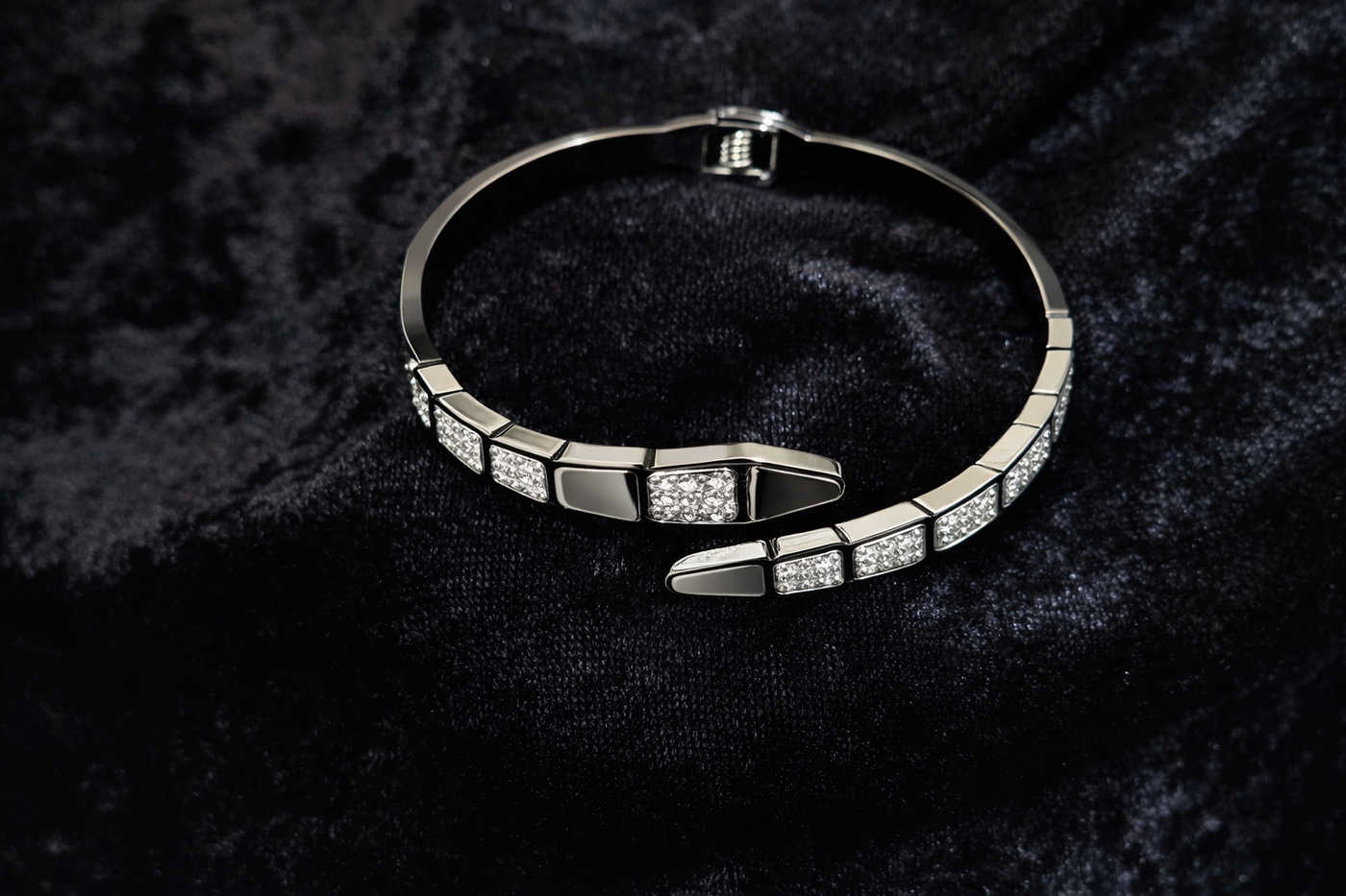 Silver Cuff Bracelet with Mother of Pearl & Crystals