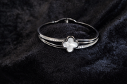 Silver Clover Mother-of-Pearl Bangle