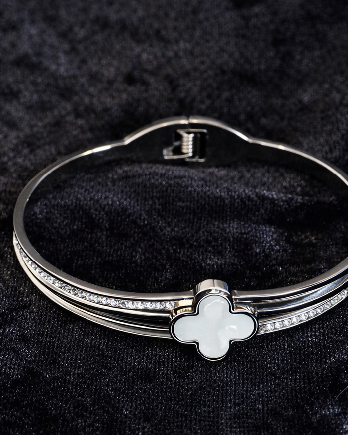 Silver Clover Mother-of-Pearl Bangle