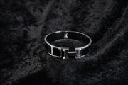 Sleek Black Enamel Silver Bangle