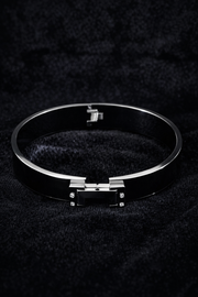 Sleek Black Enamel Silver Bangle