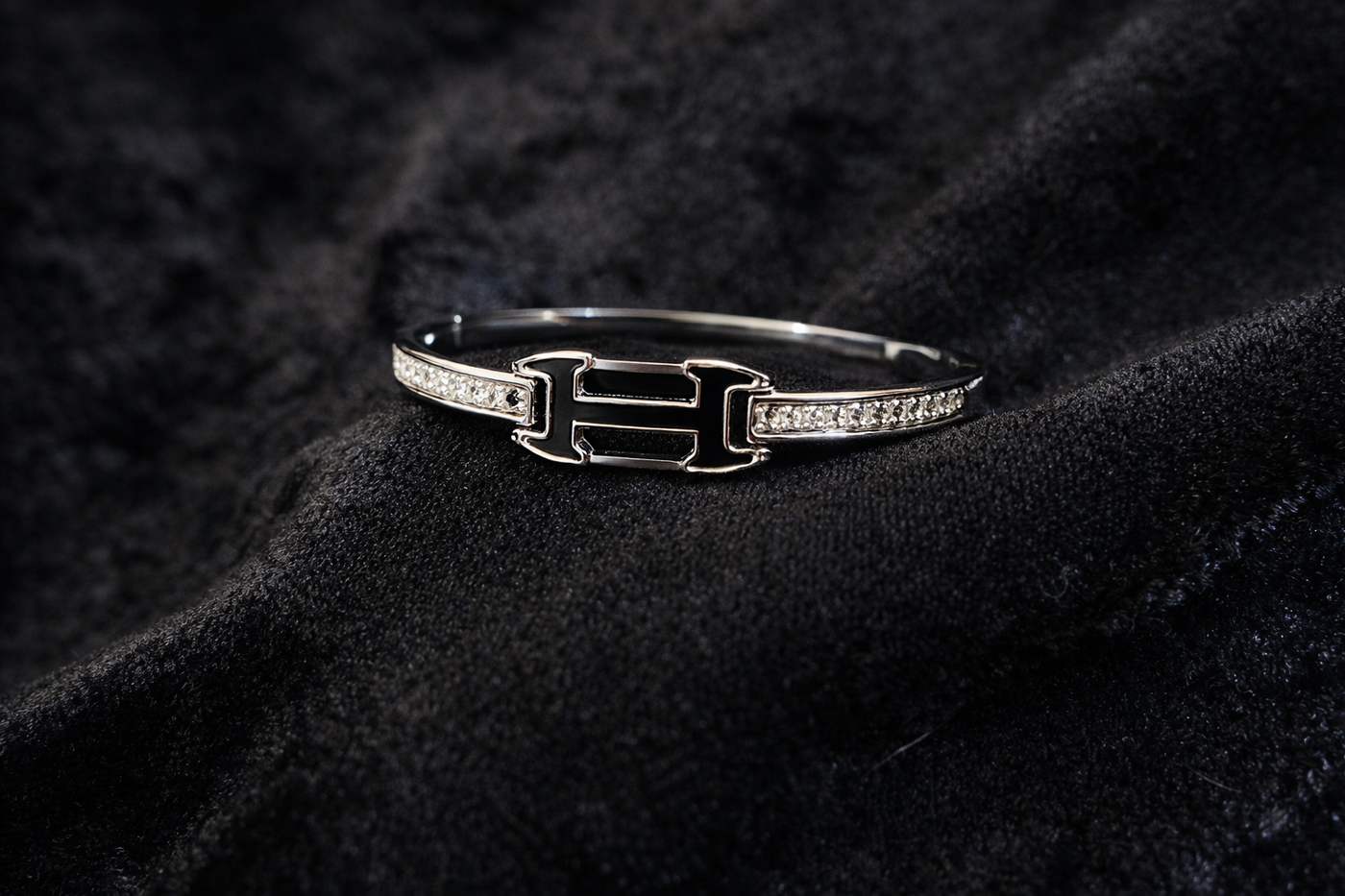 Black & Crystal Bangle Bracelet