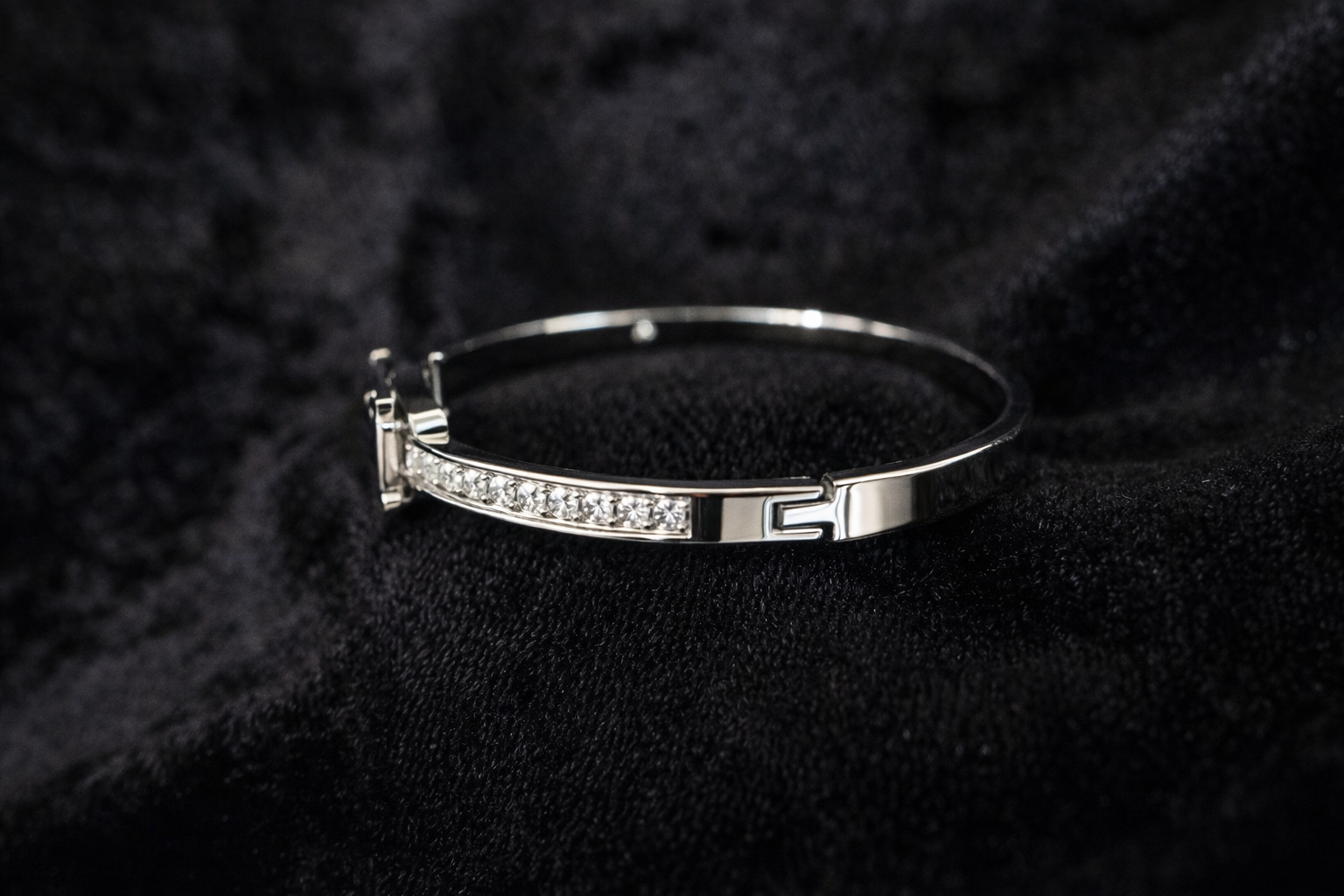 Black & Crystal Bangle Bracelet