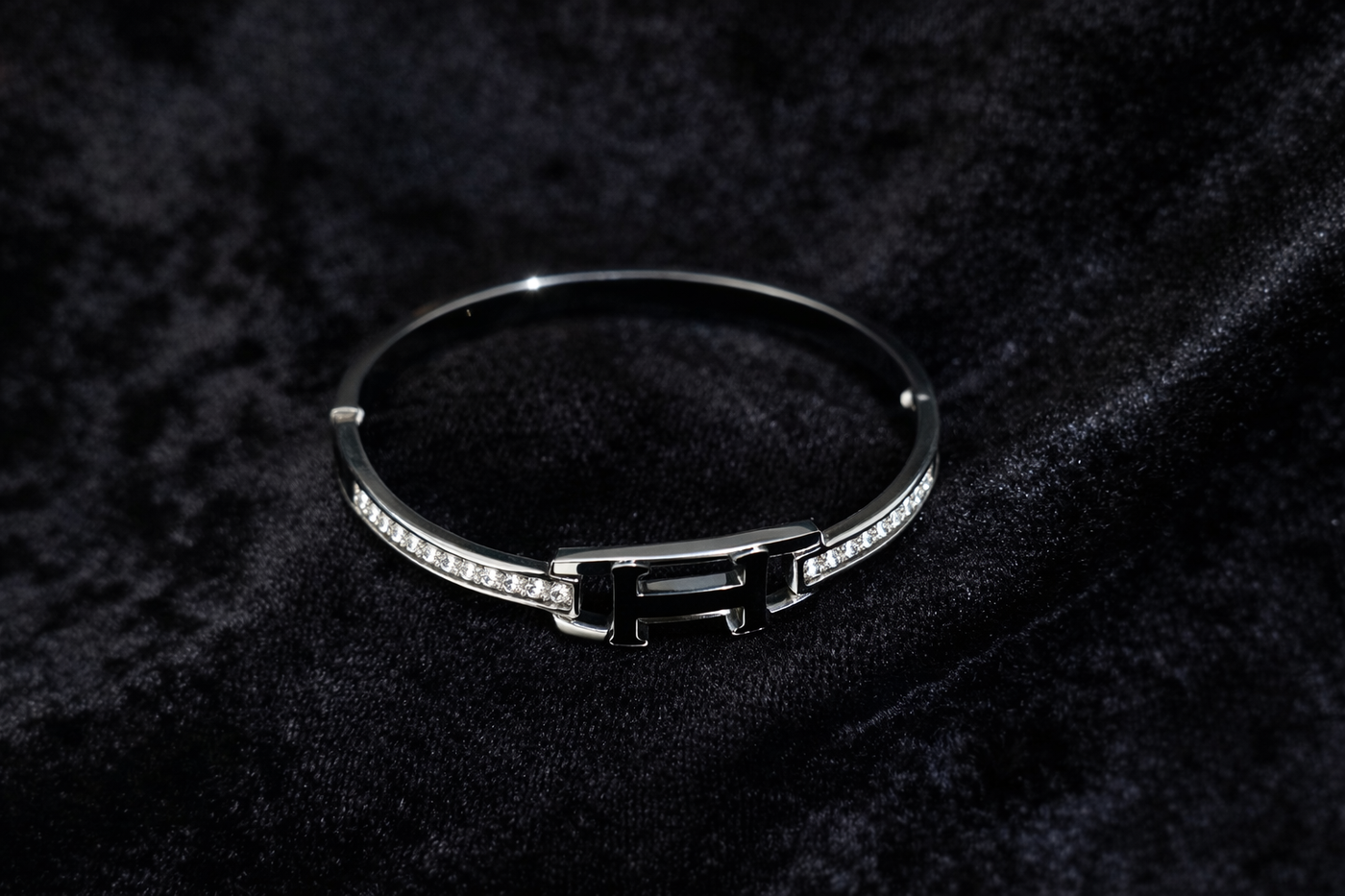Black & Crystal Bangle Bracelet