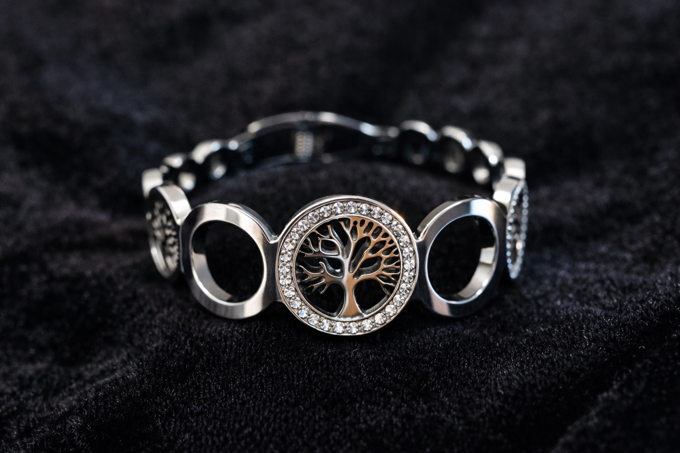Silver Tree of Life Bracelet with Crystals