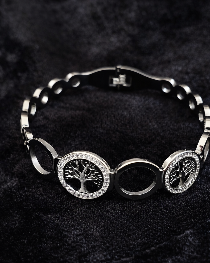 Silver Tree of Life Bracelet with Crystals