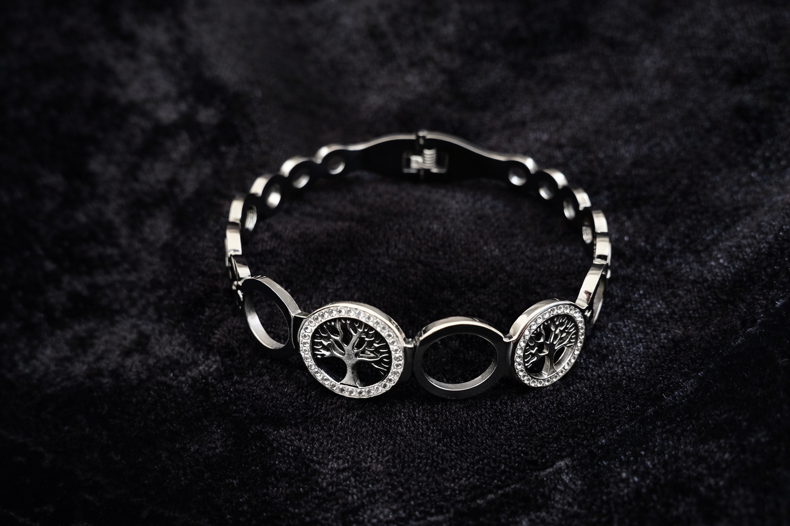 Silver Tree of Life Bracelet with Crystals