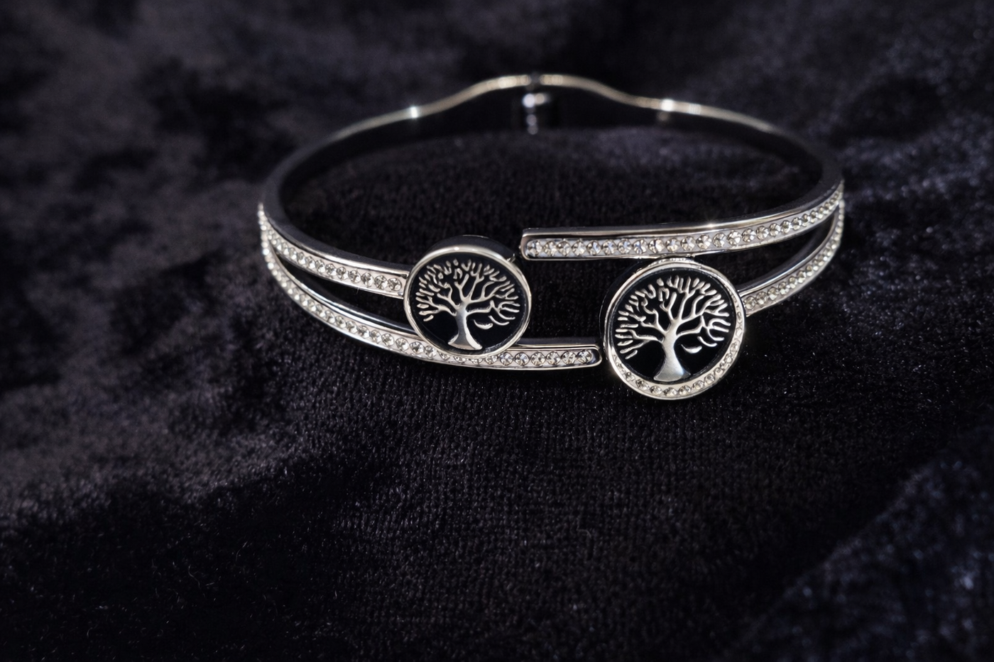 Silver Tree of Life Crystal Bangle