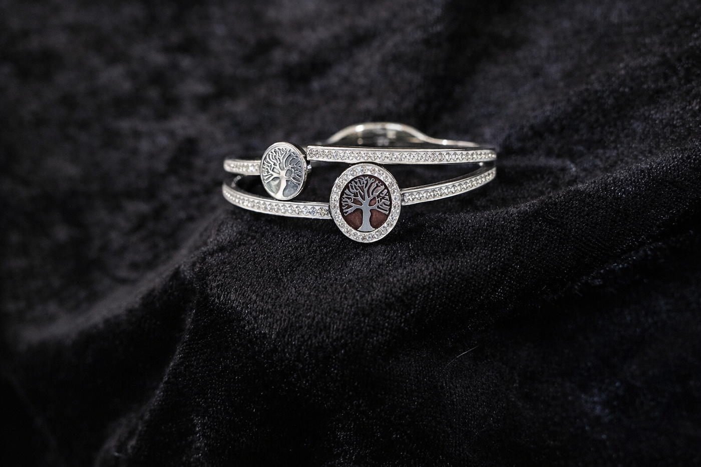 Silver Tree of Life Crystal Bangle