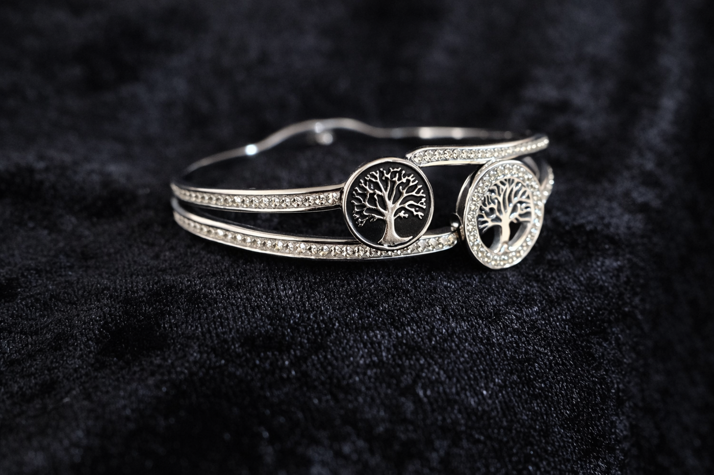 Silver Tree of Life Crystal Bangle