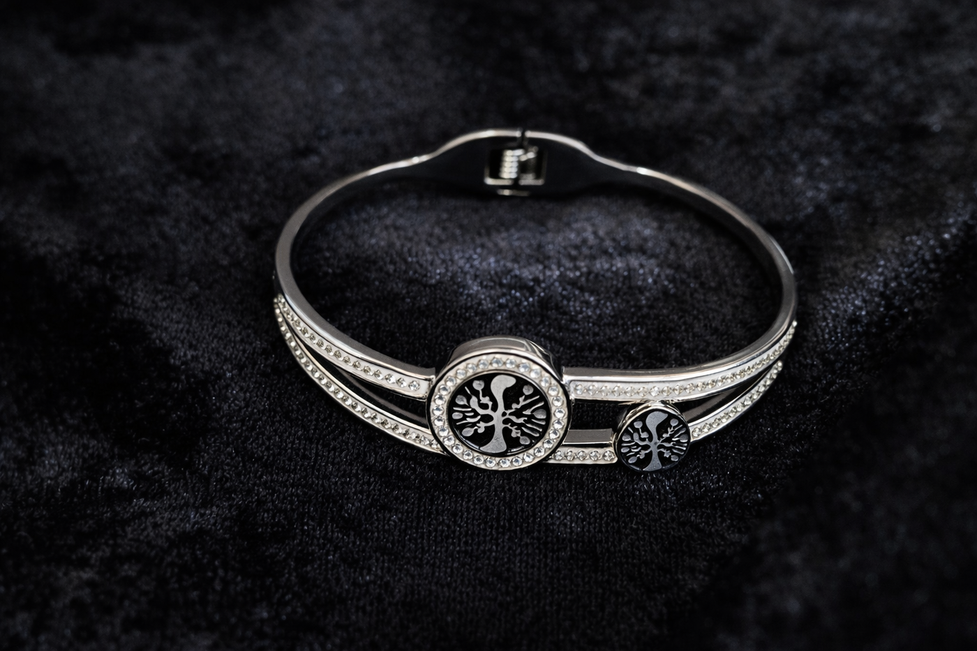 Silver Tree of Life Crystal Bangle