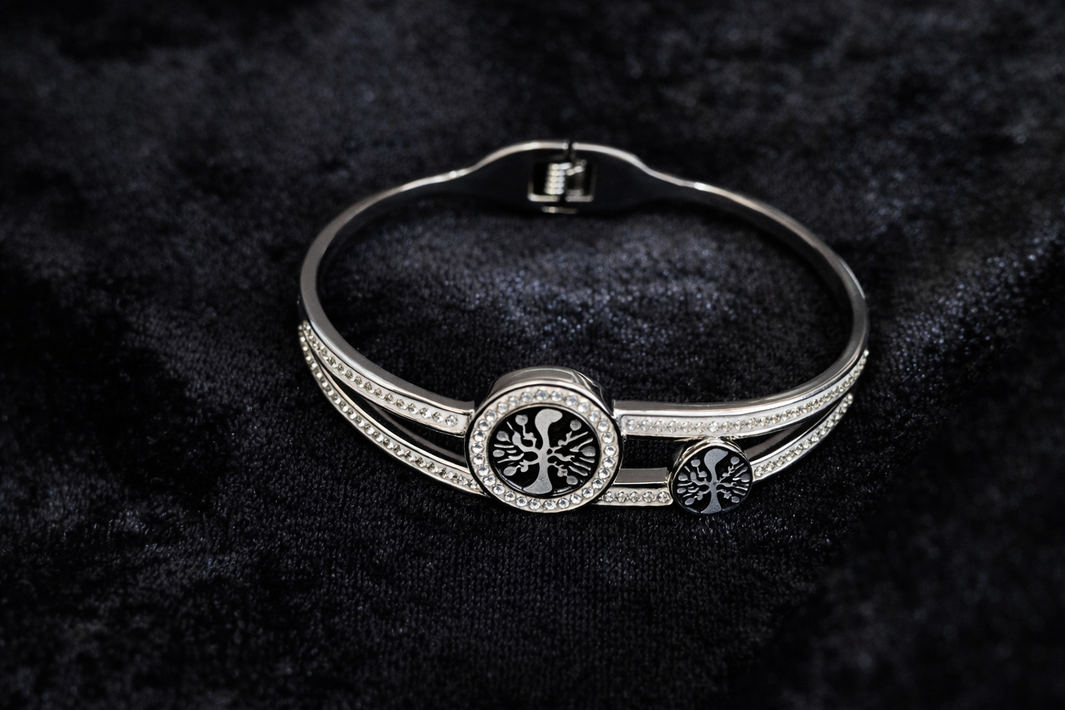 Silver Tree of Life Crystal Bangle