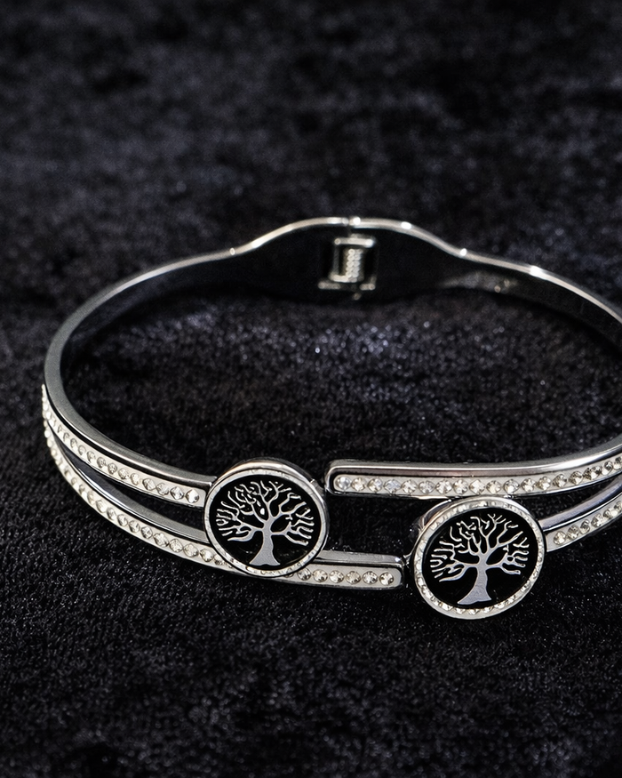 Silver Tree of Life Crystal Bangle