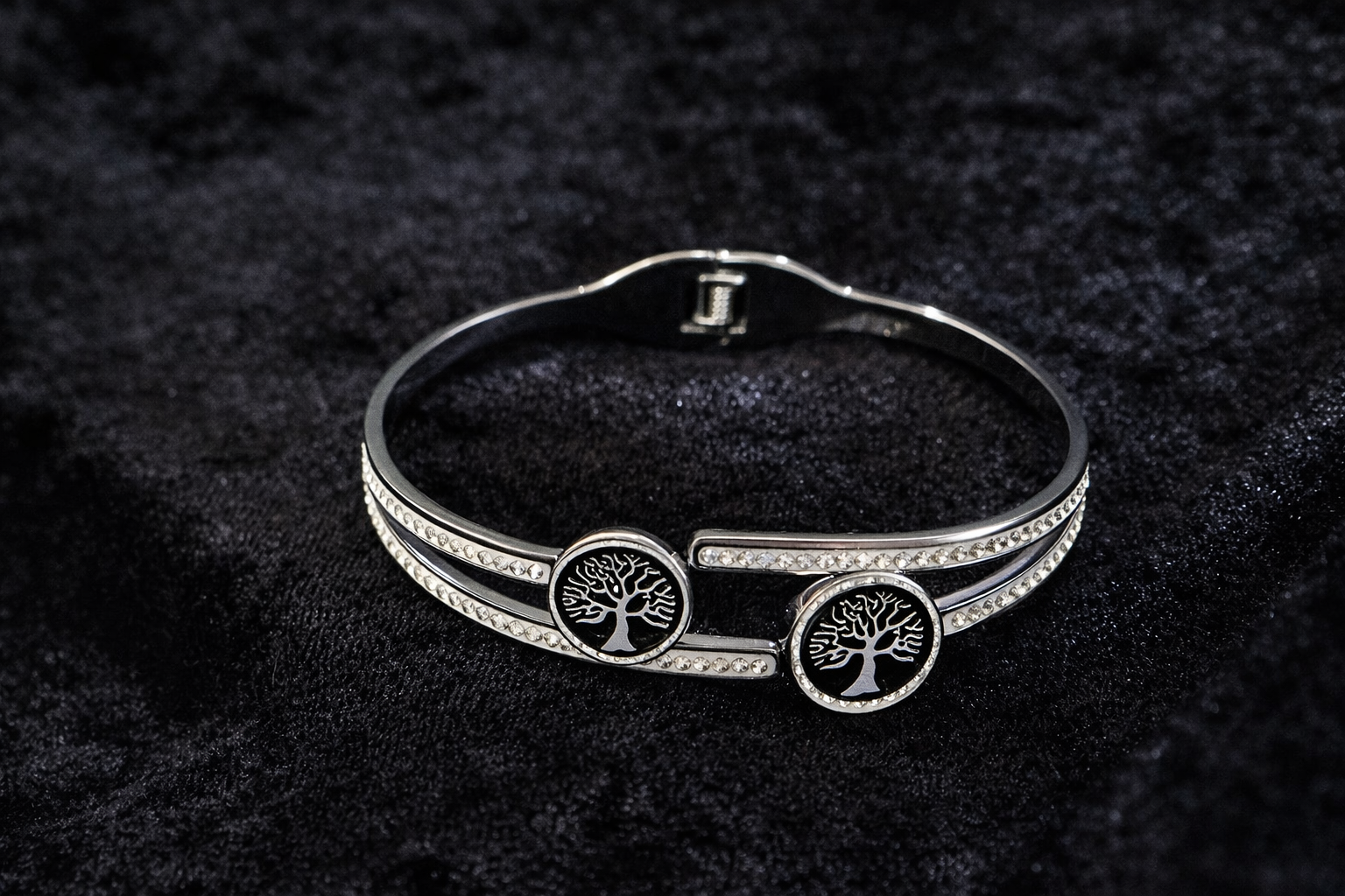 Silver Tree of Life Crystal Bangle