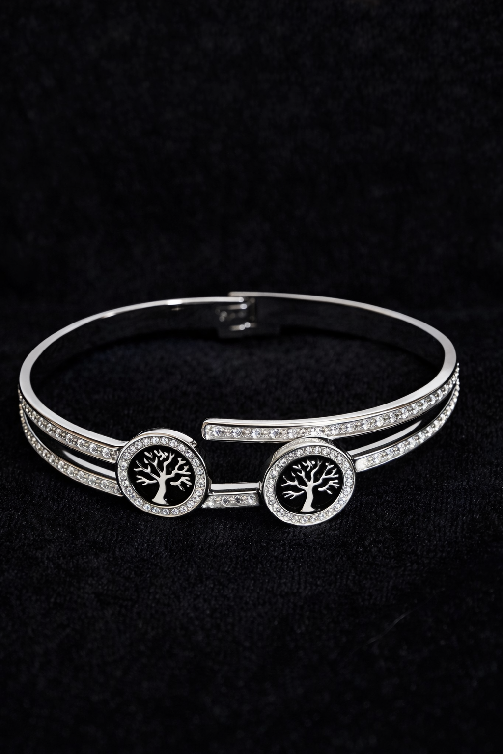 Silver Tree of Life Crystal Bangle