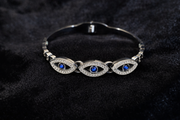 Silver Evil Eye Bracelet with Blue Crystals