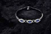 Silver Evil Eye Bracelet with Blue Crystals