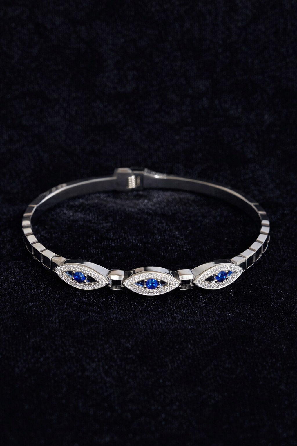 Silver Evil Eye Bracelet with Blue Crystals