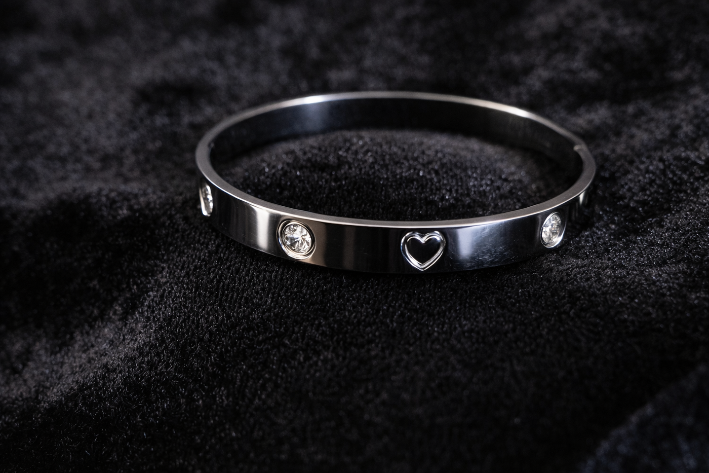 Heart & Crystal Stainless Steel Bangle