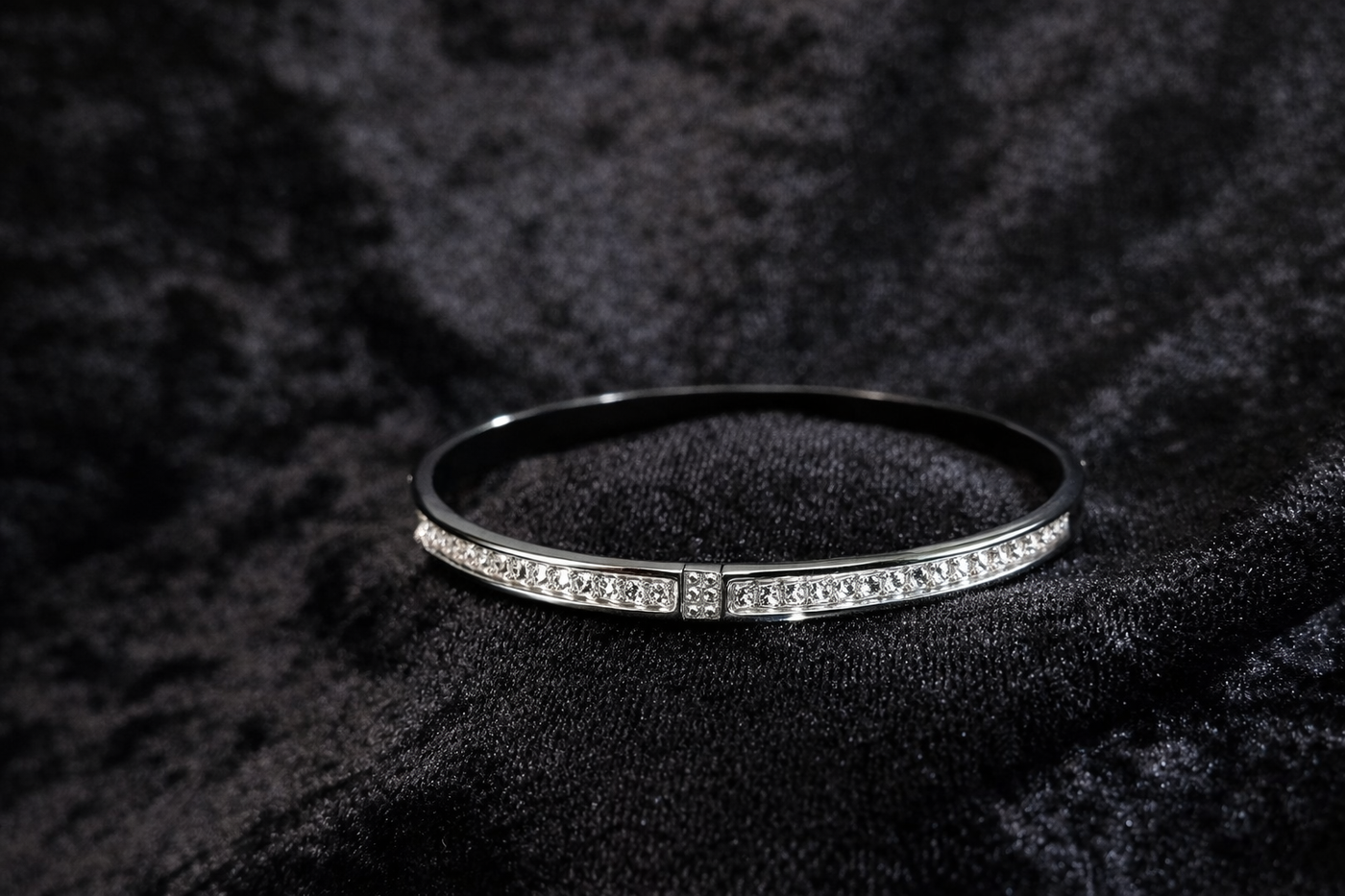 Crystal Accented Silver Bangle