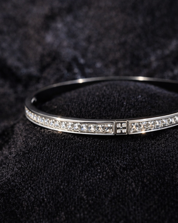 Crystal Accented Silver Bangle