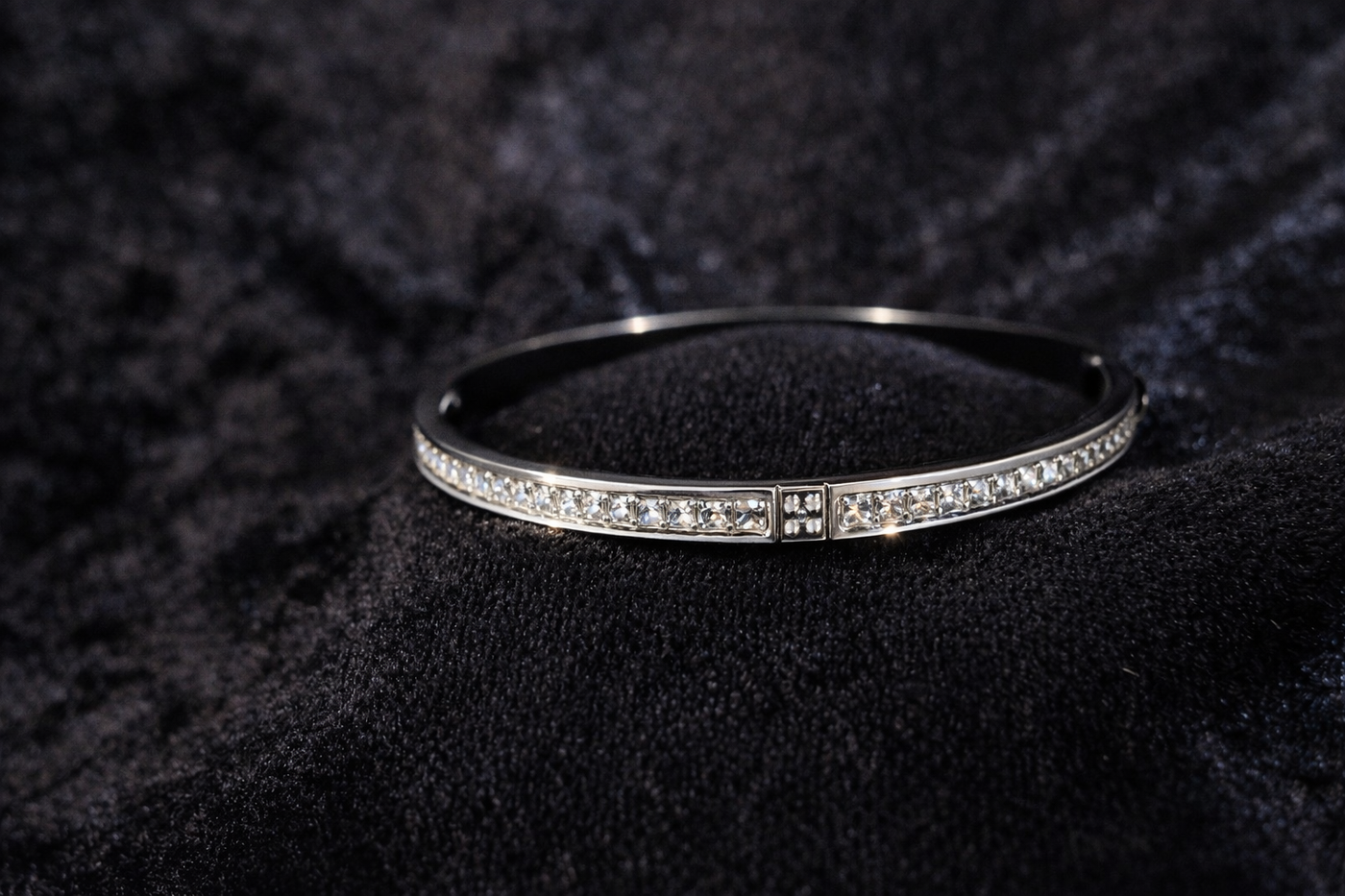 Crystal Accented Silver Bangle