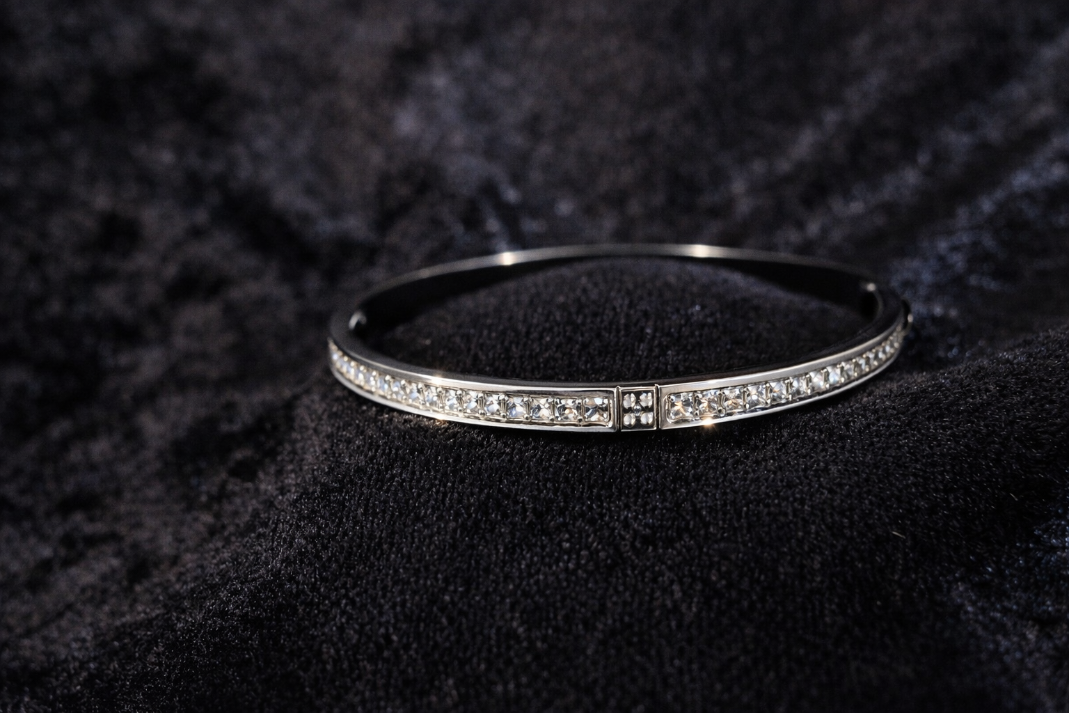Crystal Accented Silver Bangle
