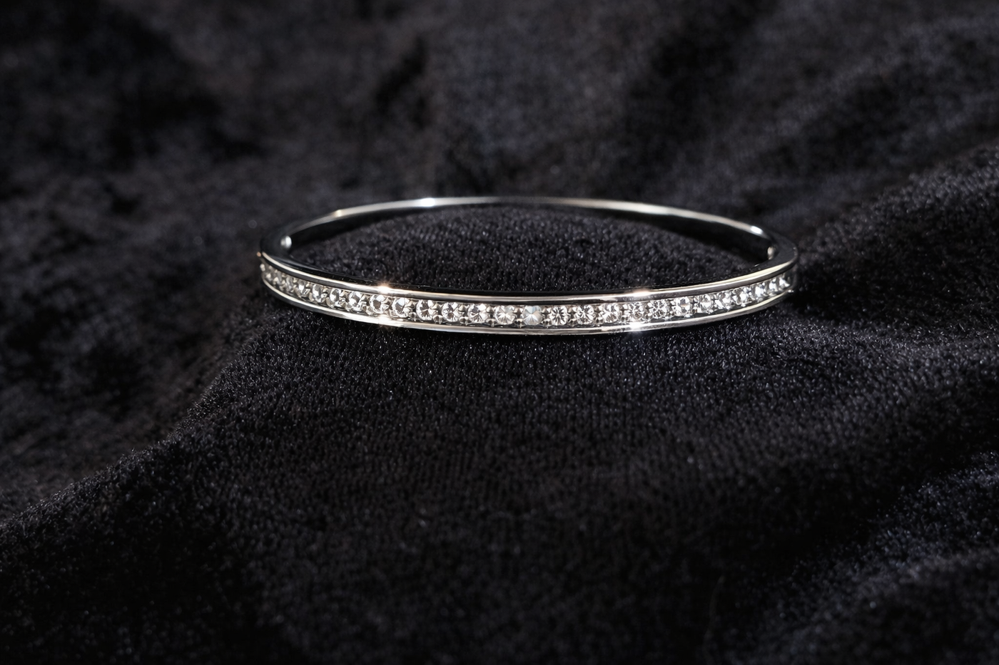 Crystal Accented Silver Bangle