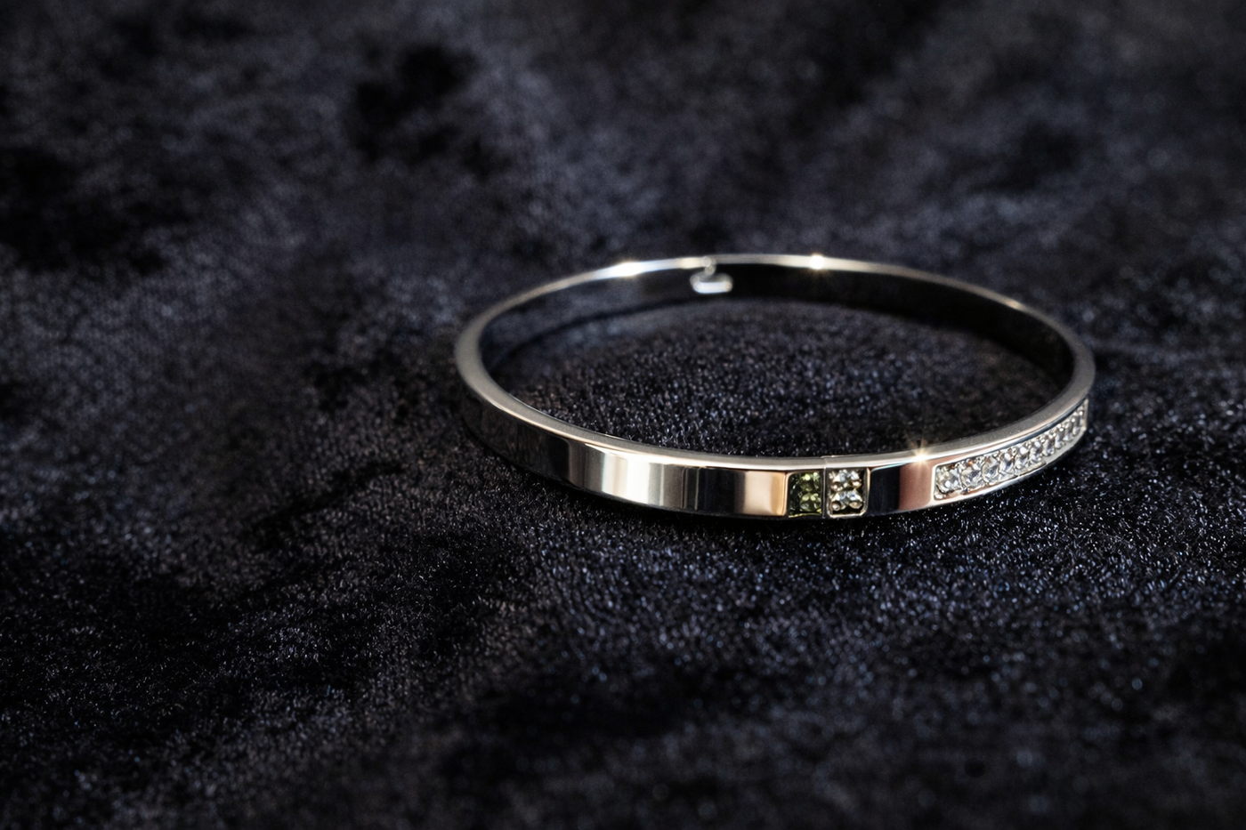 Crystal Accented Silver Bangle