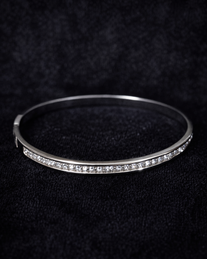 Crystal Accented Silver Bangle