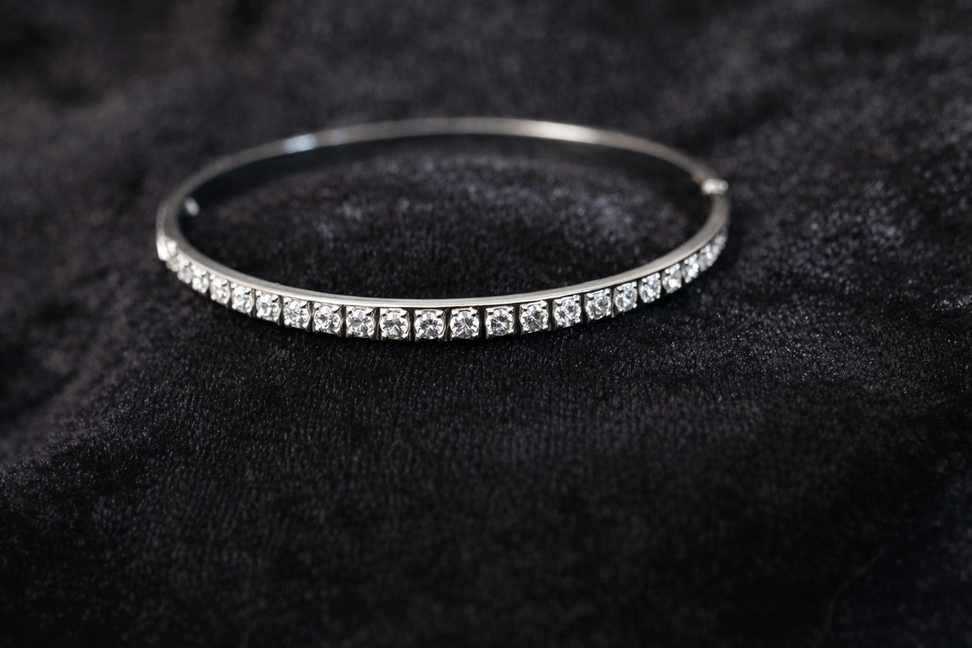Crystal Studded Silver Bangle