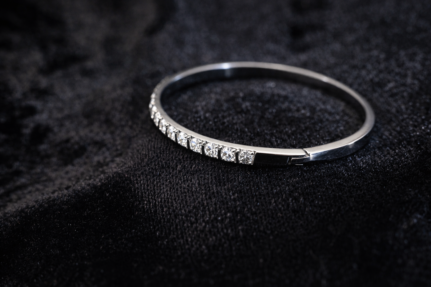 Crystal Studded Silver Bangle