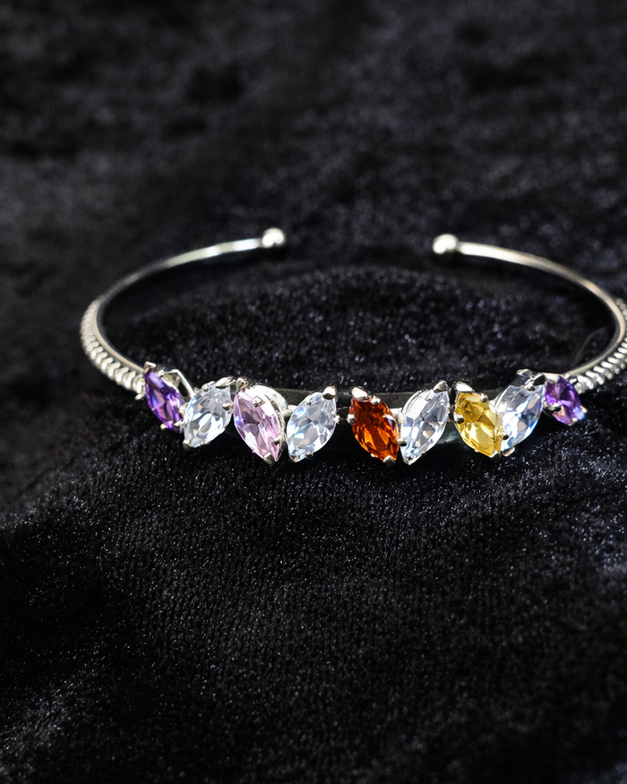Multicolor Gemstone Silver Cuff Bracelet
