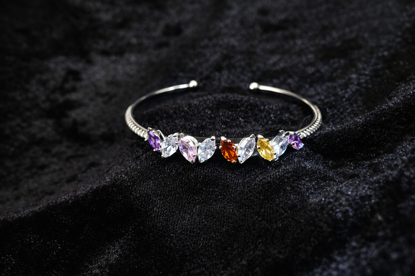 Multicolor Gemstone Silver Cuff Bracelet