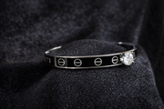 Modern Black Enamel Bangle with Crystal Accent